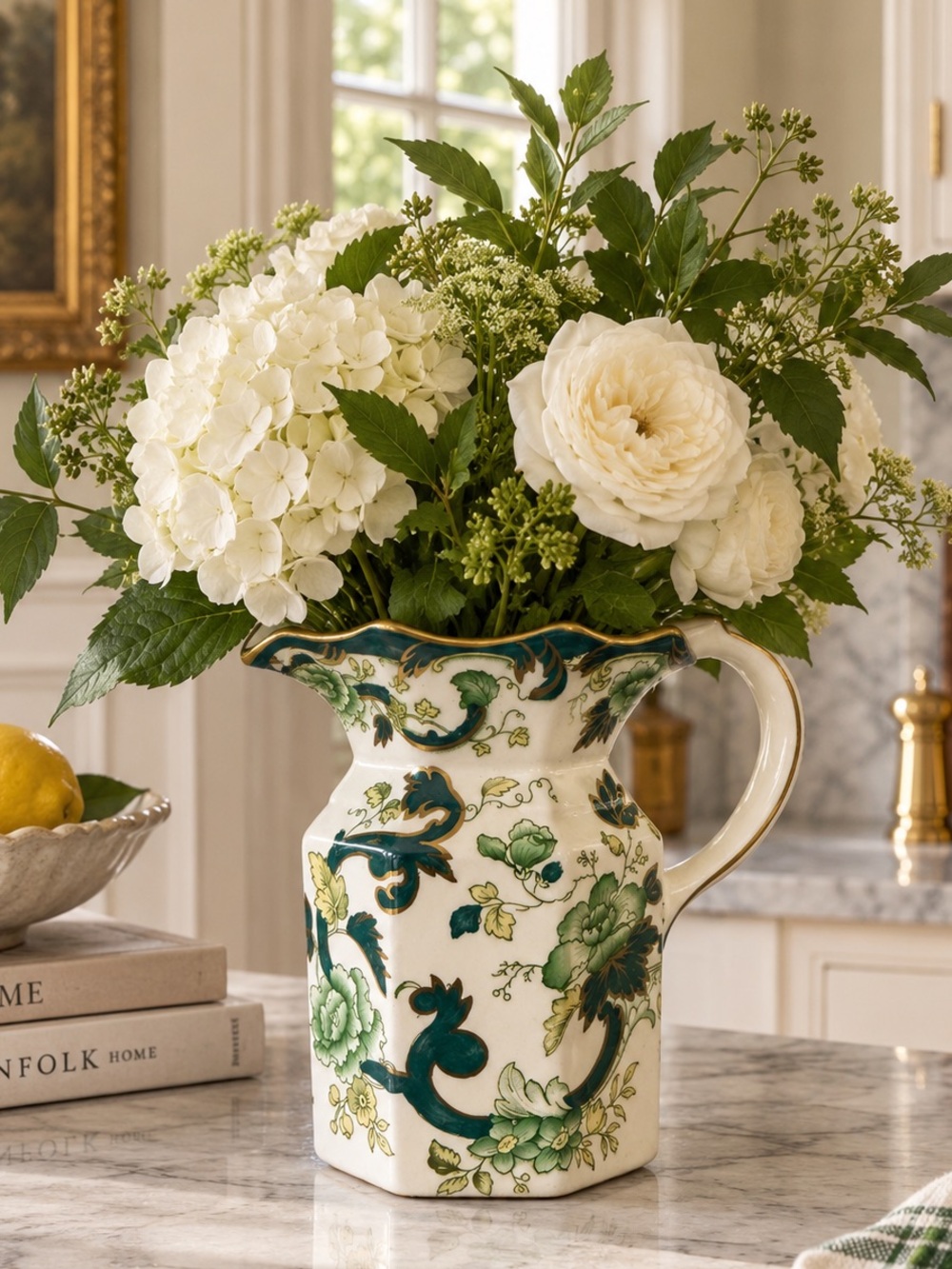 Vintage Mason’s Ironstone Chartreuse Hydra Jug Pitcher | Green and White Vase